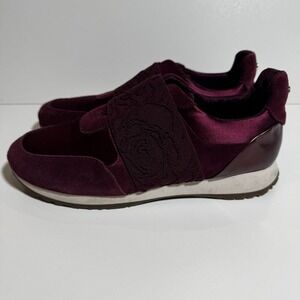 Taryn Rose Carson 8 Suede Satin‎ Cherry Red Burgundy Slip On Sneakers Athleisure